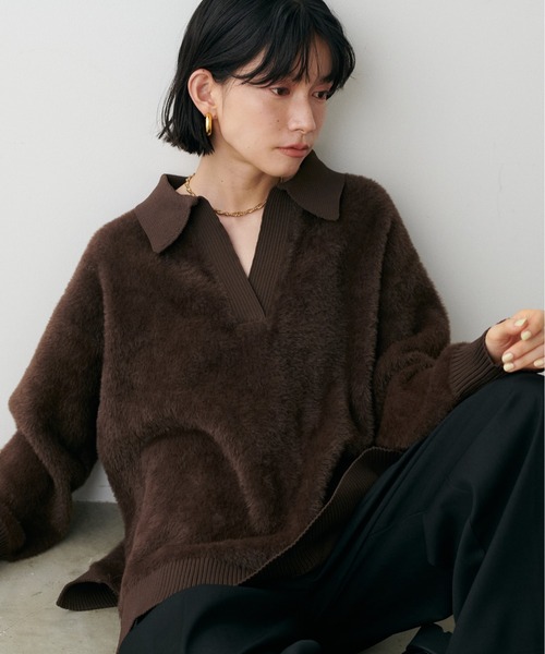 LARUTA（ラルータ）の「【LARUTA】スキッパーシャギーニットプルオーバー（ニット/セーター・レディース・ブラウン/ブラック/アイボリー/グレイッシュベージュ・FREE）」の18枚目の写真