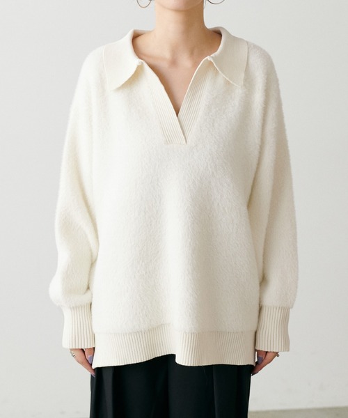 セール】【LARUTA】スキッパーシャギーニットプルオーバー（ニット