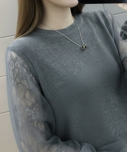 cammie(キャミー)の「袖シアーレース切替ニットトップス(ニット/セーター・レディース・ブラック/グレー/ベージュ・F)」の15枚目の写真