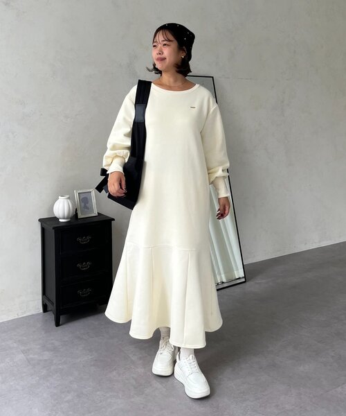 SAPON】ボートネック裏起毛スウェットワンピース（ワンピース）｜prose