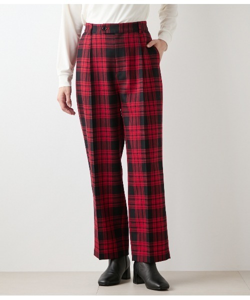 NEWYORKER(ニューヨーカー)の「ウールタータン ワンタックテーパードパンツ(その他パンツ・レディース・レッド・9号/11号)」の5枚目の写真