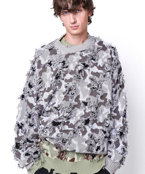 DANKE SCHON(ダンケシェーン)の「DankeSchon/ダンケシェーン/CAMO KNIT CREWNECK(ニット/セーター・メンズ・グレー/モスグリーン・M/L)」の5枚目の写真