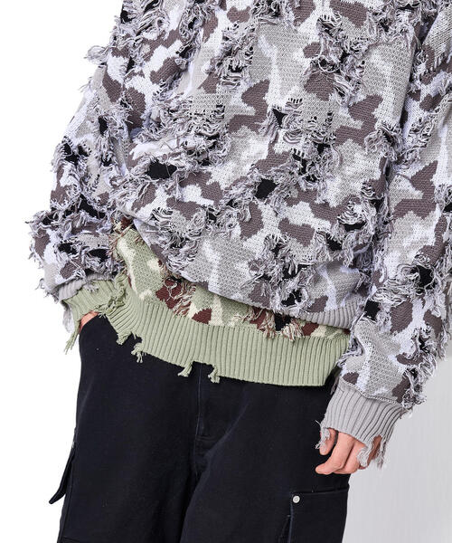 DANKE SCHON(ダンケシェーン)の「DankeSchon/ダンケシェーン/CAMO KNIT CREWNECK(ニット/セーター・メンズ・グレー/モスグリーン・M/L)」の6枚目の写真