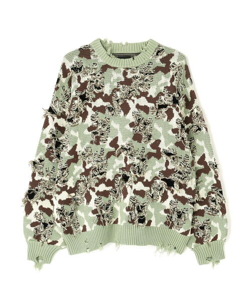 DANKE SCHON(ダンケシェーン)の「DankeSchon/ダンケシェーン/CAMO KNIT CREWNECK(ニット/セーター・メンズ・グレー/モスグリーン・M/L)」の1枚目の写真