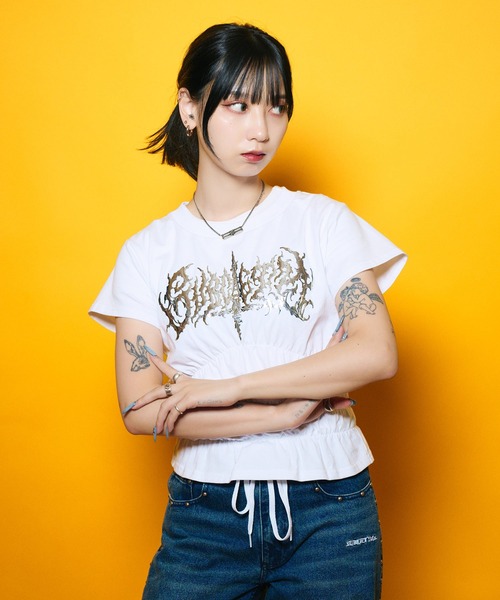 Subciety(サブサエティ)の「【WOMEN】Shirring tee(Tシャツ/カットソー・レディース・ホワイト/ブラック・FREE)」の2枚目の写真