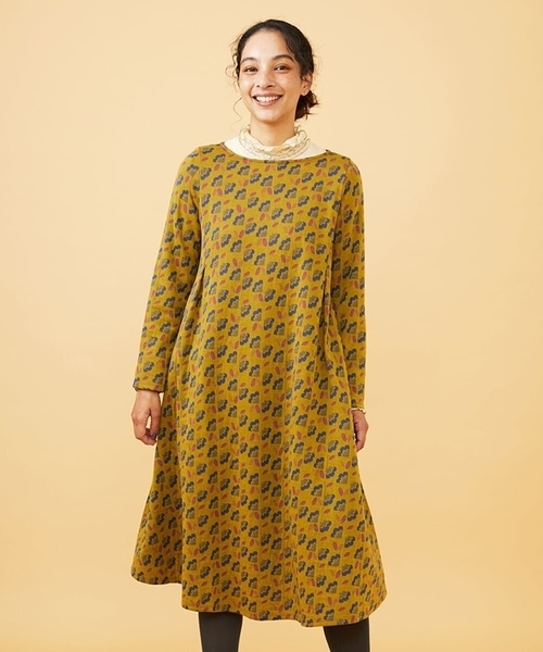 Jocomomola(ホコモモラ)の「Cruce ジャカード リーフ×フラワー柄ワンピース(ワンピース・レディース・マスタード/グリーン・40)」の1枚目の写真