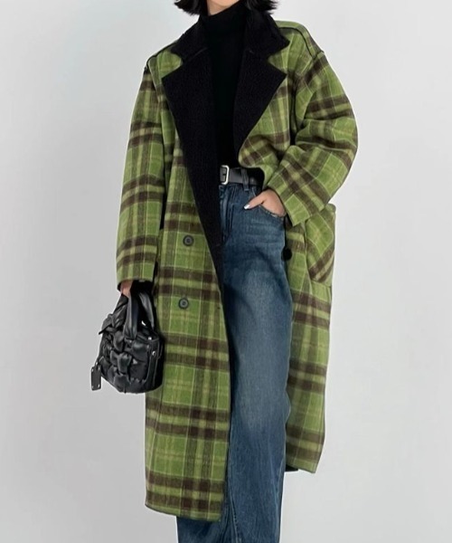 セール】リバーシブルチェック柄メルトンコート（チェスターコート