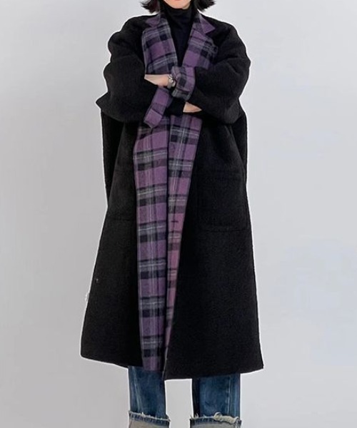 セール】リバーシブルチェック柄メルトンコート（チェスターコート