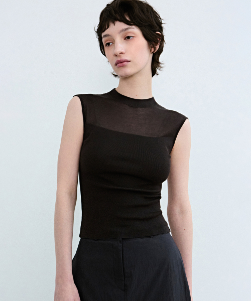 NICK&NICOLE(ニックアンドニコール)の「SHEER LINE SLEEVELESS_CHARCOAL(Tシャツ/カットソー・レディース・その他・FREE)」の1枚目の写真