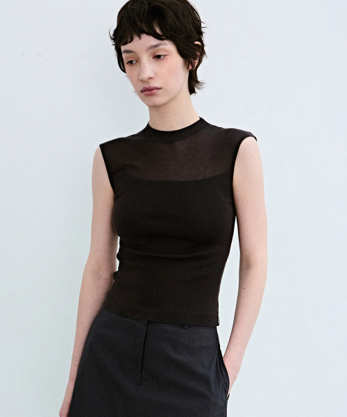 NICK&NICOLE(ニックアンドニコール)の「SHEER LINE SLEEVELESS_CHARCOAL(Tシャツ/カットソー・レディース・その他・FREE)」の2枚目の写真