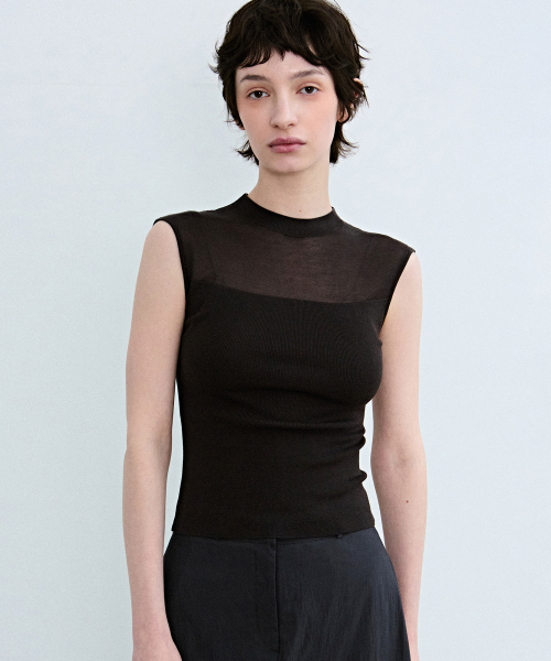 NICK&NICOLE(ニックアンドニコール)の「SHEER LINE SLEEVELESS_CHARCOAL(Tシャツ/カットソー・レディース・その他・FREE)」の3枚目の写真