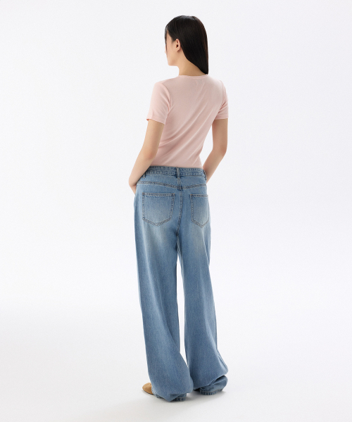 MUSINSA STANDARD WOMAN（ムシンサスタンダードウーマン）の「ウィメンズリネンライクワイドデニムパンツ[ライトインディゴ]（デニムパンツ・レディース・その他・23/25/26/27/28/29/30/24/32）」の3枚目の写真