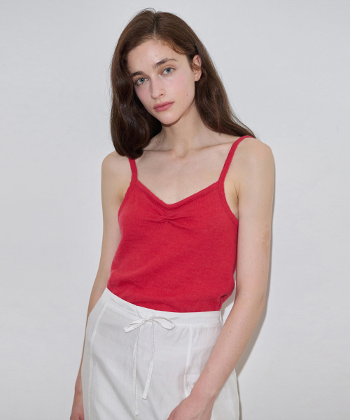 SINOON(シヌーン)の「Shirring Knit Sleeveless (Red)(Tシャツ/カットソー・レディース・レッド・FREE)」の1枚目の写真