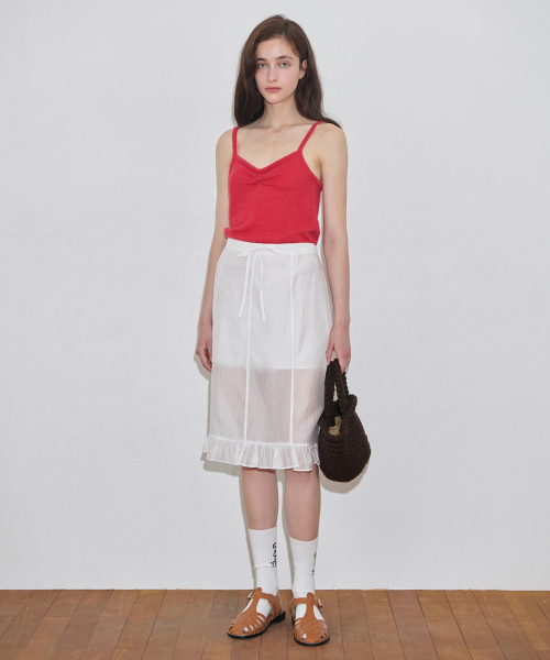 SINOON(シヌーン)の「Shirring Knit Sleeveless (Red)(Tシャツ/カットソー・レディース・レッド・FREE)」の2枚目の写真
