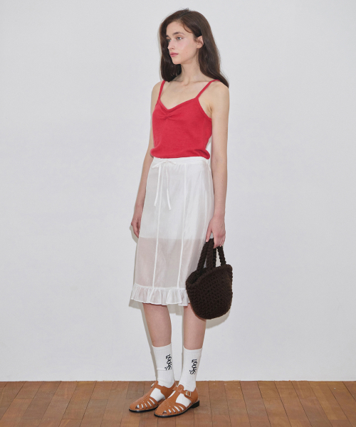SINOON(シヌーン)の「Shirring Knit Sleeveless (Red)(Tシャツ/カットソー・レディース・レッド・FREE)」の3枚目の写真