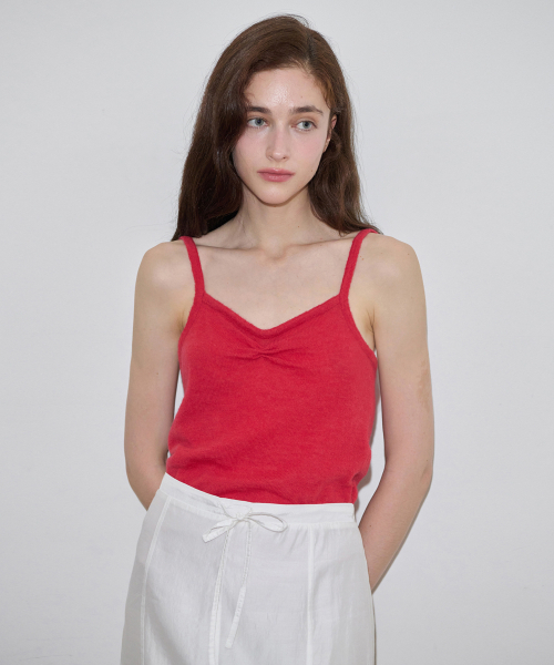 SINOON(シヌーン)の「Shirring Knit Sleeveless (Red)(Tシャツ/カットソー・レディース・レッド・FREE)」の4枚目の写真