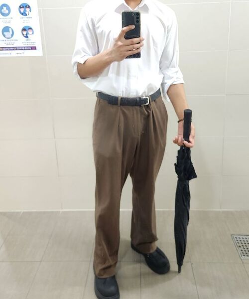 MUSINSA STANDARD（ムシンサスタンダード）の「リバースワンジョーワイド隠しバンディングスラックス[ブラウン]（スラックス・メンズ・その他・42/36/33/34/27/28/29/30/31/32/38/40）」の10枚目の写真