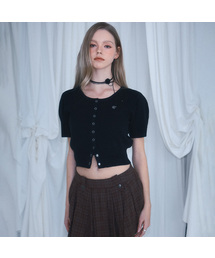 Eyelet Half Sleeve Cardigan [Black]
