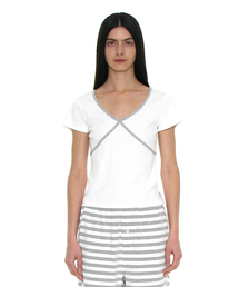 PARTIMENTO WOMEN（パルティメントウィメン）の「PWC Contrast Binding V-Neck Top_White（Tシャツ/カットソー）」