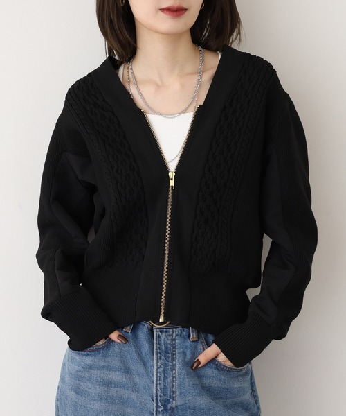 EGLANTINE(エグランティーヌ)の「EGLANTINE 軽量ポリエステルジップカーデ(カーディガン/ボレロ・レディース・ベージュ/ブラック/ダークブラウン・40)」の14枚目の写真