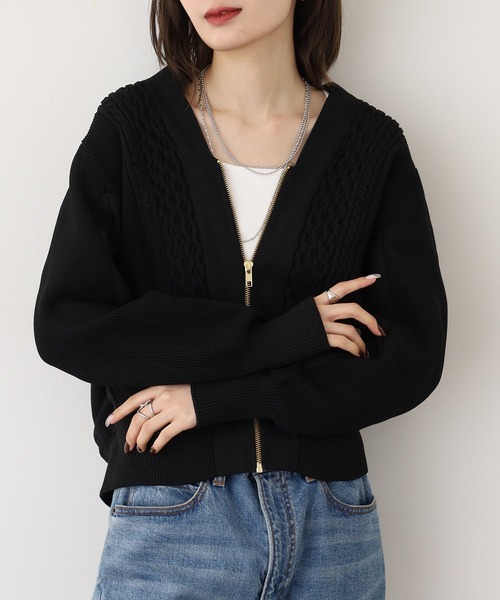 EGLANTINE(エグランティーヌ)の「EGLANTINE 軽量ポリエステルジップカーデ(カーディガン/ボレロ・レディース・ベージュ/ブラック/ダークブラウン・40)」の15枚目の写真