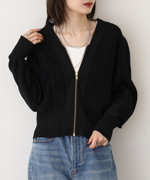 EGLANTINE(エグランティーヌ)の「EGLANTINE 軽量ポリエステルジップカーデ(カーディガン/ボレロ・レディース・ベージュ/ブラック/ダークブラウン・40)」の16枚目の写真