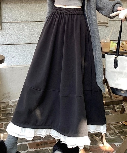 LADY LIKE（レディライク）の「異素材ミックス裾切替えウエストゴムロングスカート（スカート・レディース・ブラック/ダークグレー・M）」の10枚目の写真