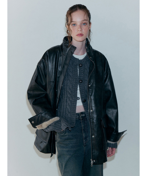 ETMON(エトモン)の「Faux Leather Fur Coat, Black(チェスターコート・レディース・その他・F)」の1枚目の写真