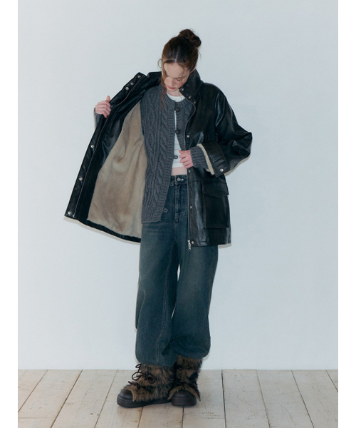 ETMON(エトモン)の「Faux Leather Fur Coat, Black(チェスターコート・レディース・その他・F)」の6枚目の写真