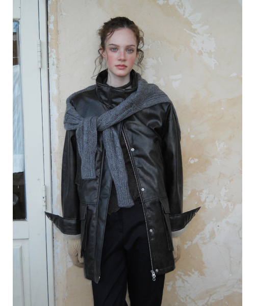 ETMON(エトモン)の「Faux Leather Fur Coat, Black(チェスターコート・レディース・その他・F)」の7枚目の写真