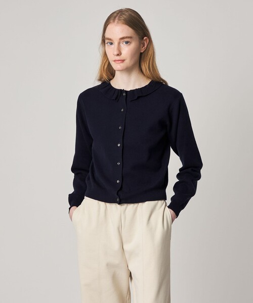 Steven Alan(スティーブンアラン)の「<Steven Alan>コットン カシミヤ フリル カーディガン(カーディガン/ボレロ・レディース・ベージュ/ネイビー・FREE)」の1枚目の写真