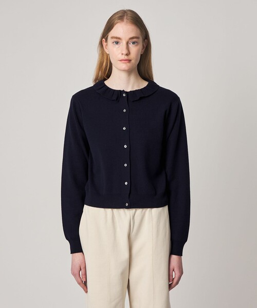 Steven Alan(スティーブンアラン)の「<Steven Alan>コットン カシミヤ フリル カーディガン(カーディガン/ボレロ・レディース・ベージュ/ネイビー・FREE)」の4枚目の写真