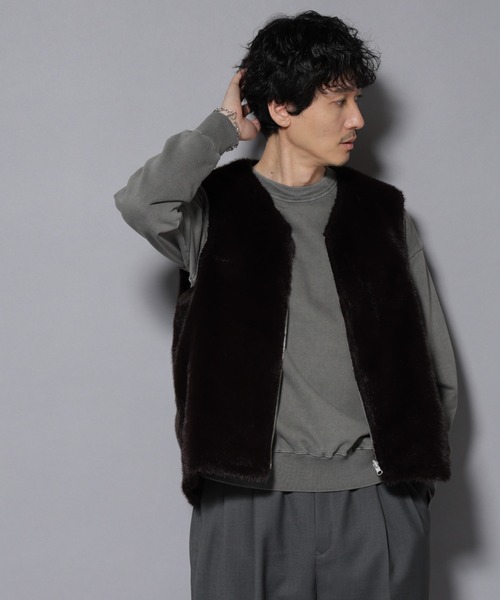 セール】｢西川ダウン(R)｣ FUSIONSYSTEMフェイクファーベスト（ダウン