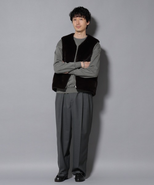 NANO universe（ナノユニバース）の「｢西川ダウン(R)｣ FUSIONSYSTEMフェイクファーベスト（ダウンベスト・メンズ・ブラウン・M/L）」の6枚目の写真