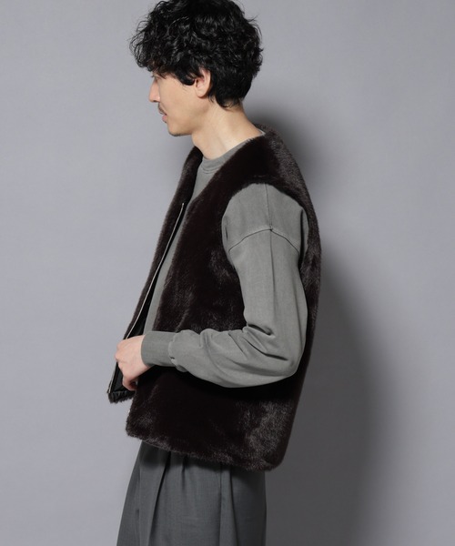 セール】｢西川ダウン(R)｣ FUSIONSYSTEMフェイクファーベスト（ダウン