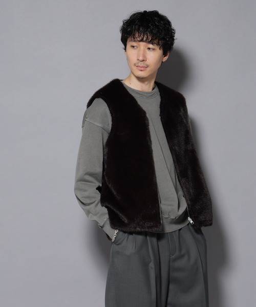 セール】｢西川ダウン(R)｣ FUSIONSYSTEMフェイクファーベスト（ダウン