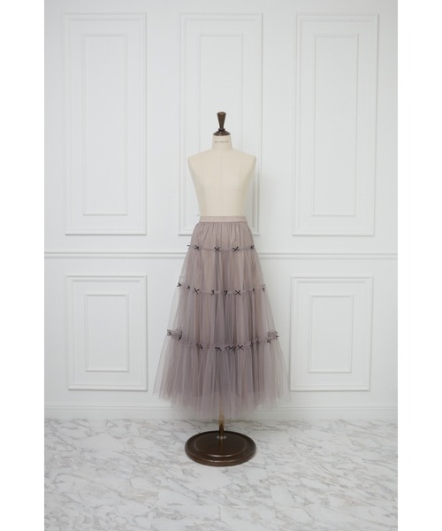 MISTREASS(ミストレアス)の「Mini Ribbon Volume Tulle Tiered Skirt(スカート・レディース・ピンクベージュ/モカ・FREE)」の10枚目の写真