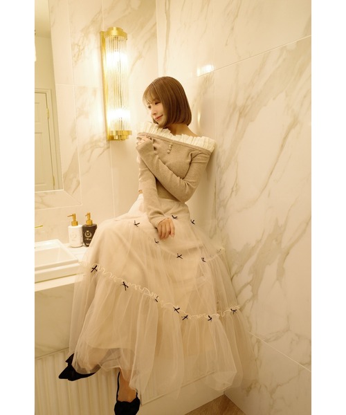 MISTREASS(ミストレアス)の「Mini Ribbon Volume Tulle Tiered Skirt(スカート・レディース・ピンクベージュ/モカ・FREE)」の12枚目の写真