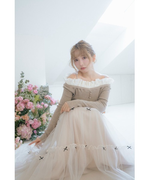セール】Mini Ribbon Volume Tulle Tiered Skirt（スカート