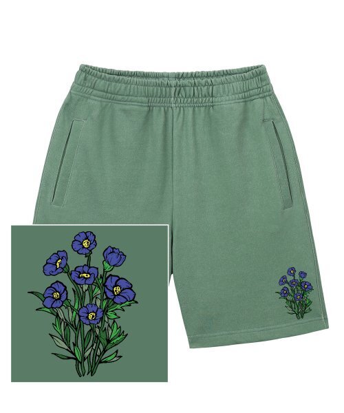 TRIPSHION(トリップション)の「BLUE FLOWER BUNDLE LOGO スウェットハーフパンツ - ピグメントグリーン(その他パンツ・メンズ・その他・MEDIUM/X-LARGE)」の1枚目の写真
