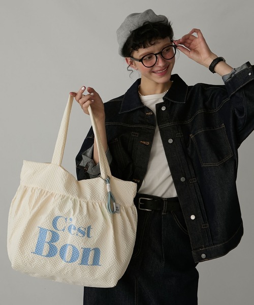 BONLECILL Marche】チャーム付きバイカラーロゴBIGトートバッグ