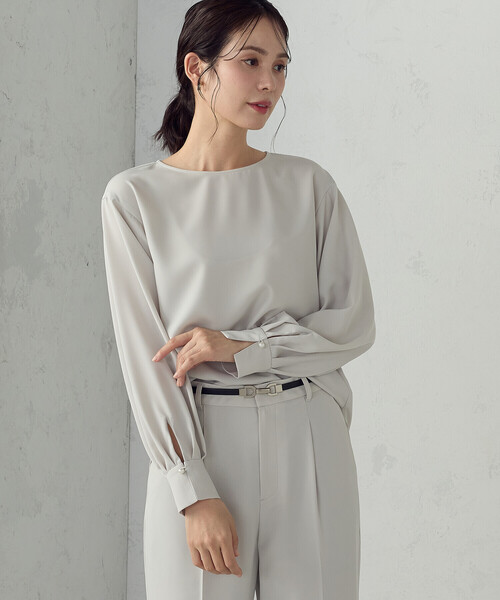 COMME CA ISM(コムサイズム)の「【宮城舞さん着用】【セットアップ対応】ポリエステルツイル パールボタンブラウス(シャツ/ブラウス・レディース・グレー/ネイビー/ホワイト・X-SMALL/SMALL/MEDIUM/LARGE/X-LARGE)」の14枚目の写真