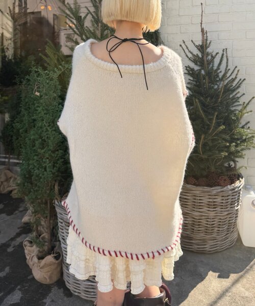 w closet(ダブルクローゼット)の「オーバーロックニット(ニット/セーター・レディース・アイボリー/ブラウン/ピンク・FREE)」の6枚目の写真