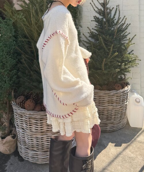 w closet(ダブルクローゼット)の「オーバーロックニット(ニット/セーター・レディース・アイボリー/ブラウン/ピンク・FREE)」の7枚目の写真