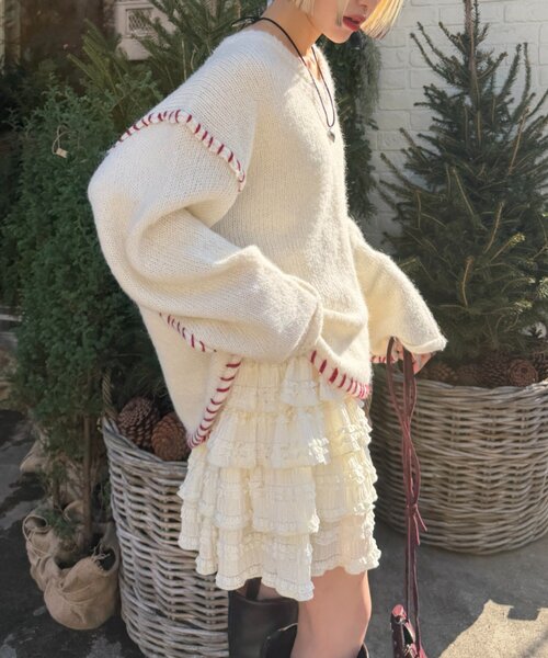 w closet(ダブルクローゼット)の「オーバーロックニット(ニット/セーター・レディース・アイボリー/ブラウン/ピンク・FREE)」の8枚目の写真