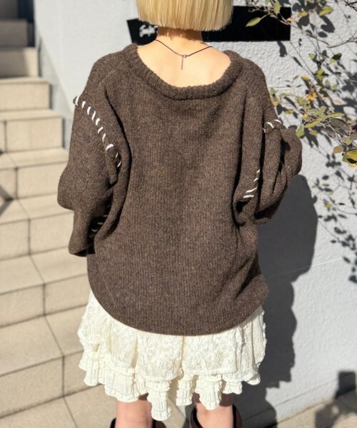 w closet(ダブルクローゼット)の「オーバーロックニット(ニット/セーター・レディース・アイボリー/ブラウン/ピンク・FREE)」の15枚目の写真