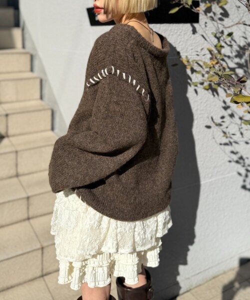 w closet(ダブルクローゼット)の「オーバーロックニット(ニット/セーター・レディース・アイボリー/ブラウン/ピンク・FREE)」の16枚目の写真