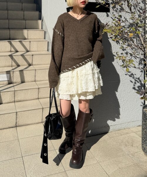 w closet(ダブルクローゼット)の「オーバーロックニット(ニット/セーター・レディース・アイボリー/ブラウン/ピンク・FREE)」の20枚目の写真