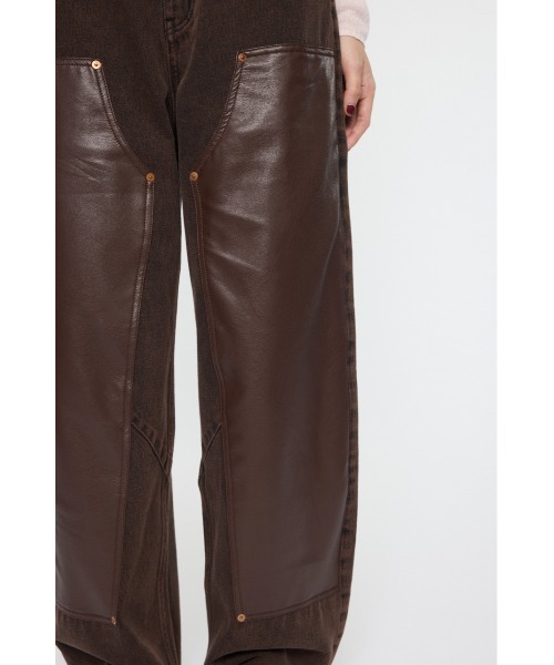 MOUSSY F/LEATHER DOUBLE KNEE パンツ　ブラウン セール】F/LEATHER DOUBLE KNEE パンツ（デニムパンツ）｜MOUSSY