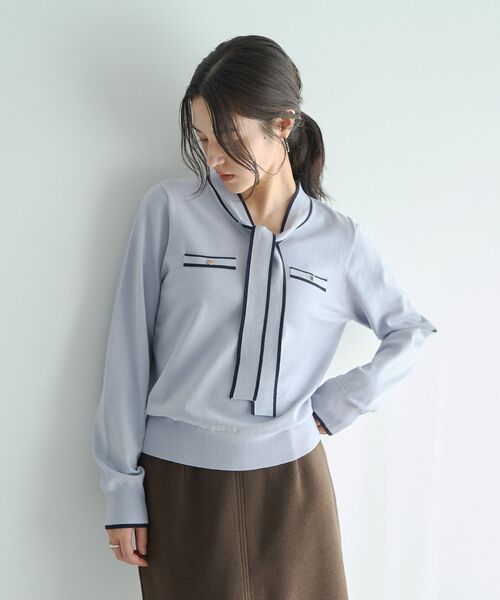 YECCA VECCA（イェッカヴェッカ）の「配色ボウタイニット（ニット/セーター・レディース・アイボリー/ブラック/ライトブルー・FREE）」の3枚目の写真